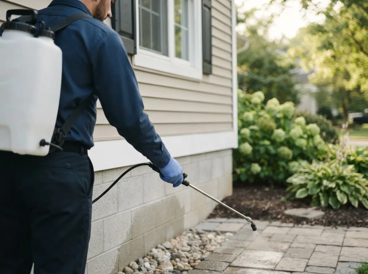 Pest control technician inspecting a home in Naoma, WV